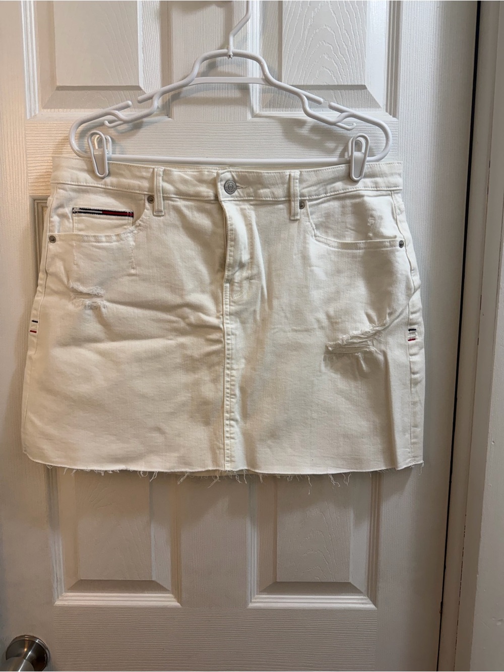 Tommy Hilfiger White Distressed Denim Mini Skirt